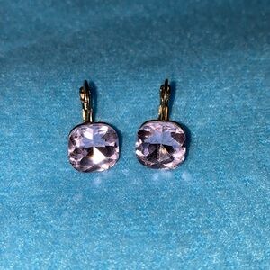 GEM STONE pink gold pierced earrings vintage lock wires garnet? glass? unmarked